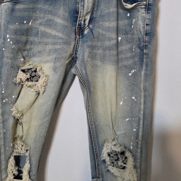 KDNK 11 4 14 11 Denim Jeans Blue Men's 34 Distressed Ripped Splatter - Picture 4 of 9